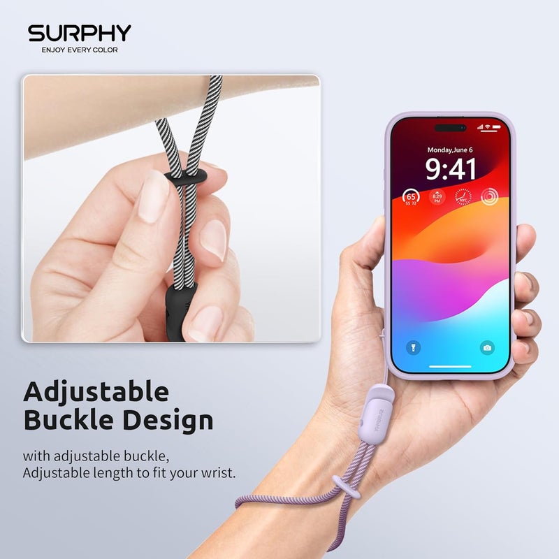 SURPHY 2 Pack Phone Lanyard for Cellphone Case, Phone Wrist Strap for Case, Cellphone Strap with 2-Color Braided, Charm Wrist Lanyard for Women, Cellphone Wrist Lanyard for Women, Black & Lilac - Image 2
